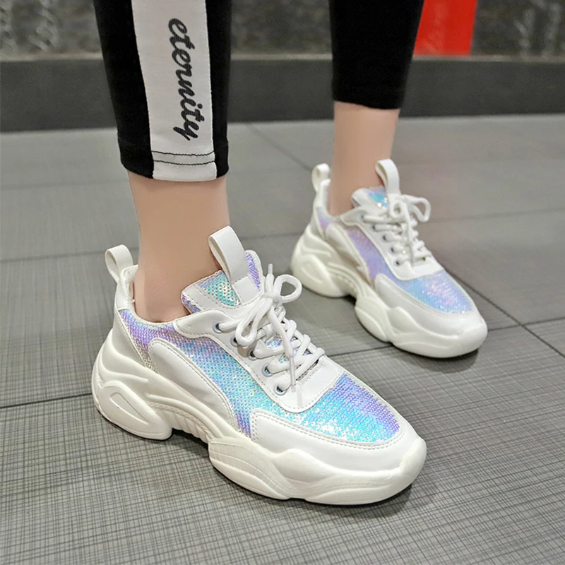 

NAUSK 2019 women's platform sports shoes fashion soles sequins footwear crystal