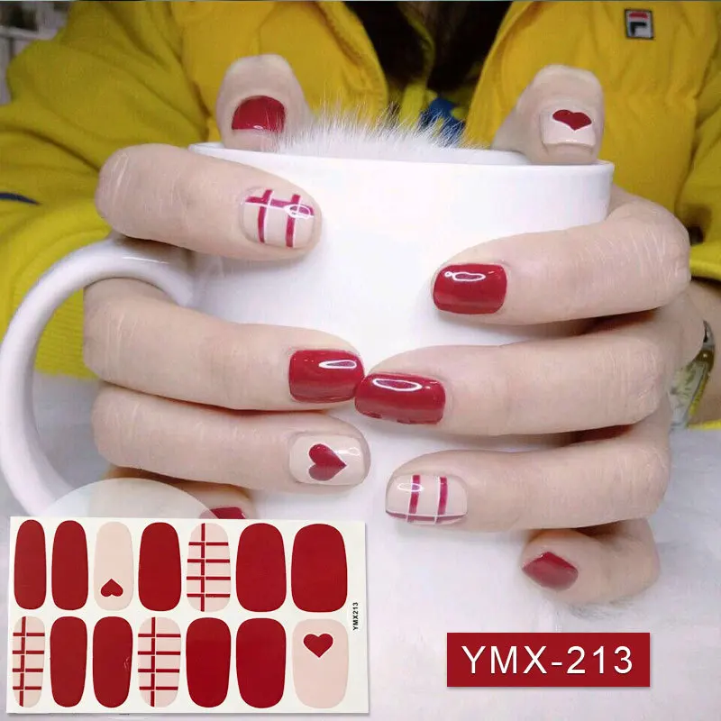 YMX213 14tips/лист полное покрытие для ногтей наклейки-лак полоски однотонный нейл-арта украшения в форме сердца конструкции блеск порошок маникюрные Типсы - Цвет: YMX213