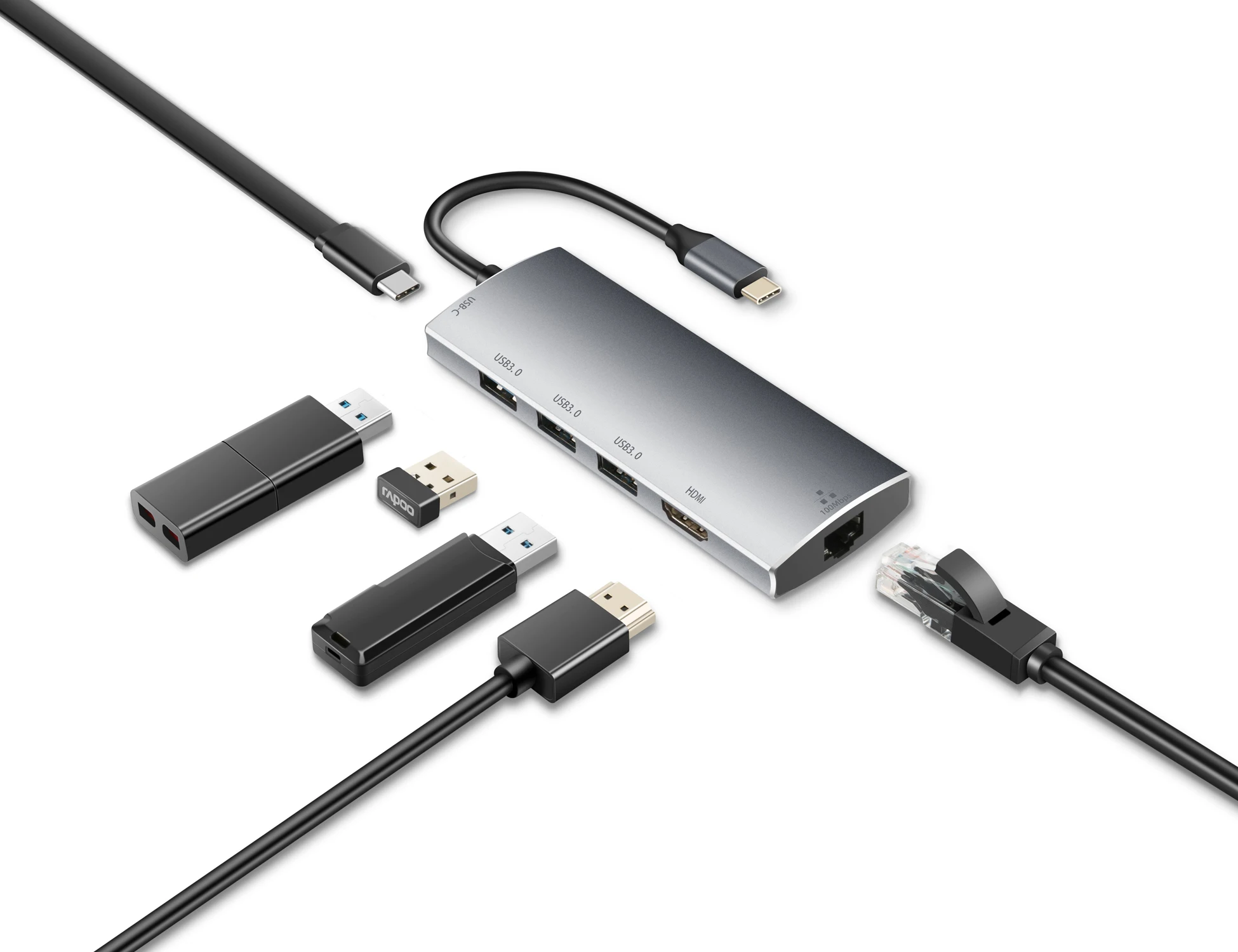 

6-in-1 notebook docking station with network port type-C docking station type-C hub applicable to Apple MacBook Huawei computer
