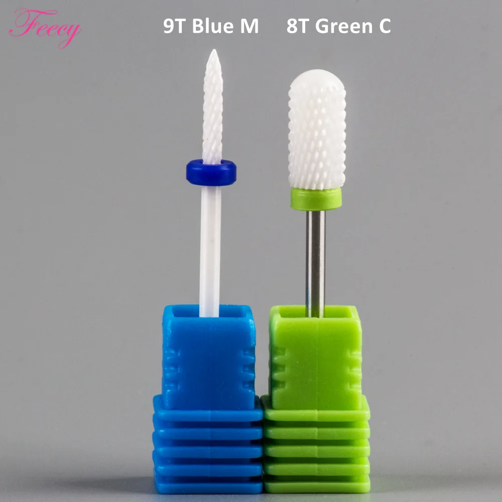 9T Blue M 8T Green C 2шт Керамическая фреза для маникюрная мельница Фрезы колпачки для педикюра вращающиеся насадки для кутикулы сверла для ногтей файлы, аксессуары - Цвет: 9T Blue M 8T Green C