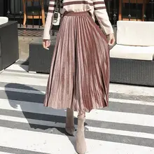 Длинная бархатная Женская плиссированная юбка Fladas Эластичная Высокая талия платье с открытыми плечами большой размер осень зима юбка женская Femme уличная