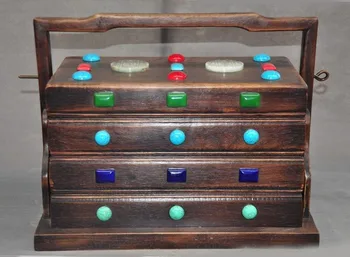 

christmas China Boxwood Inlay turquoise Red Coral Green Jade Gem Food box Drawer Food Box halloween