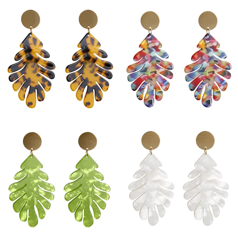 

Bohemian Tropical Monstera Leaf Dangle Earrings Acrylic Statement Drop Earrings For Women Trendy Boho Jewelry Gift