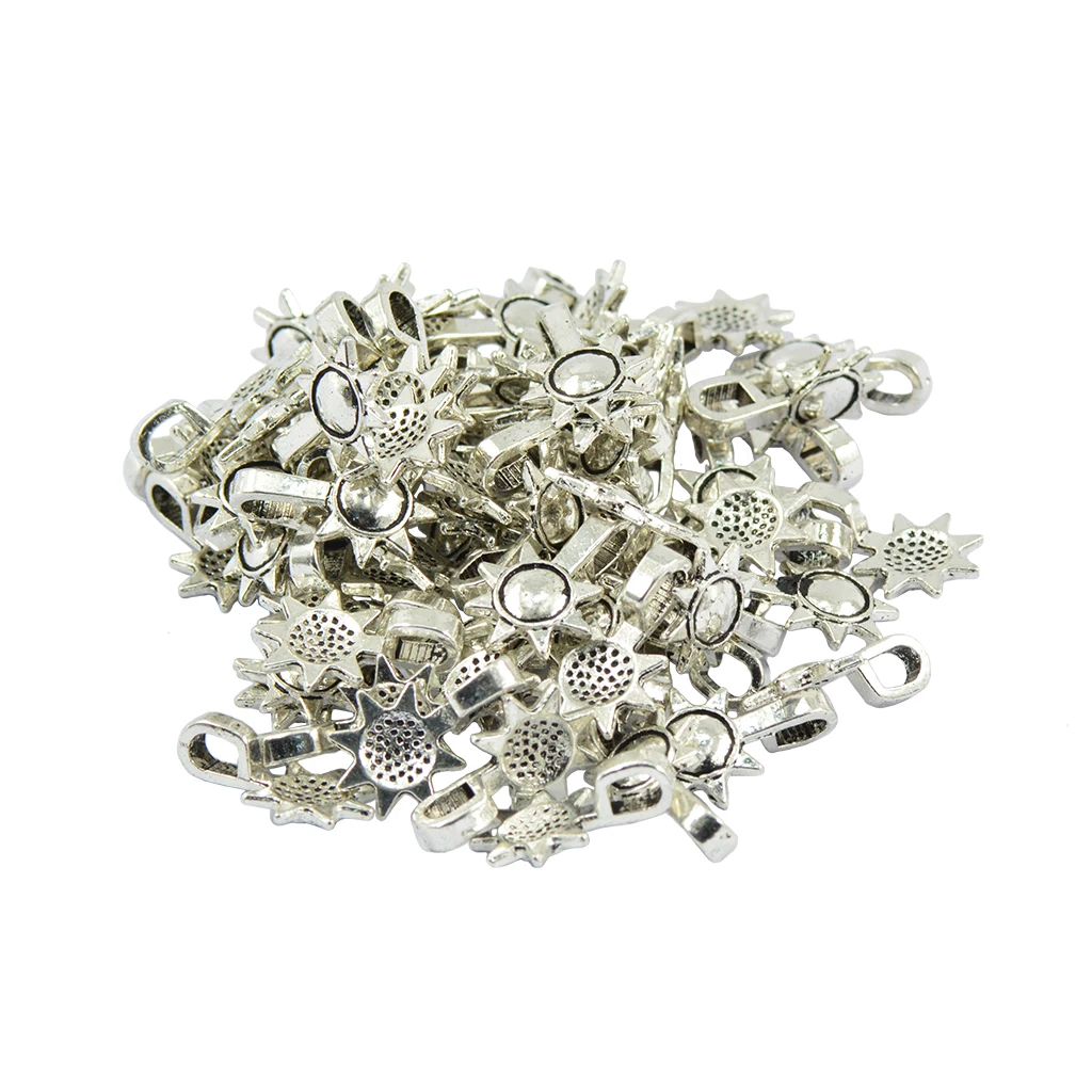 50 Pieces Sunflower Glue on Bail Pendant Charms Cabochon Jewelry Findings Craft