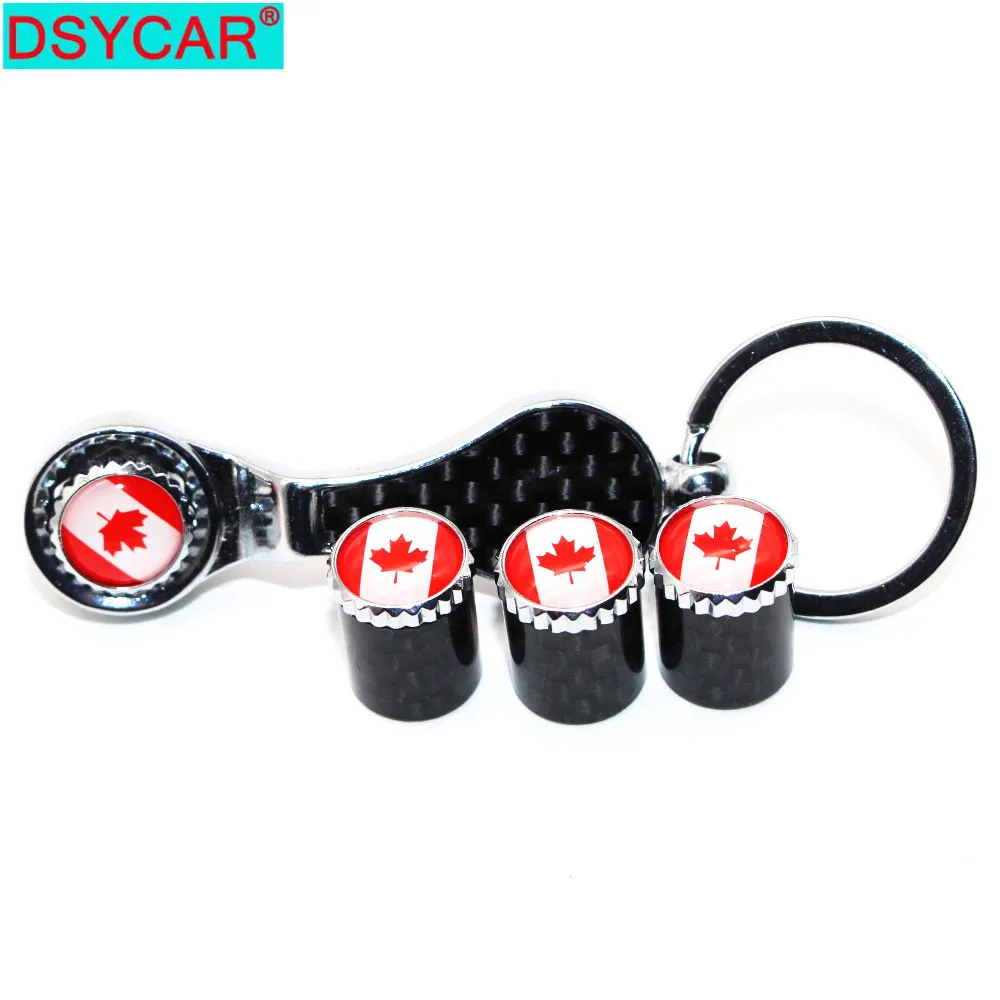 

DSYCAR 1Set Auto Car Wheel Tire Air Valve Caps With Wrench Keychain Carbon Fiber + Copper Stem Dust Cover Car Accessories