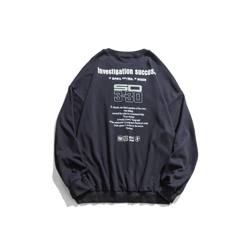 Японский Harajuku вышивка Crewneck Толстовка для мужчин и женщин уличная хип хоп Графический Печатный Падение плеча толстовки