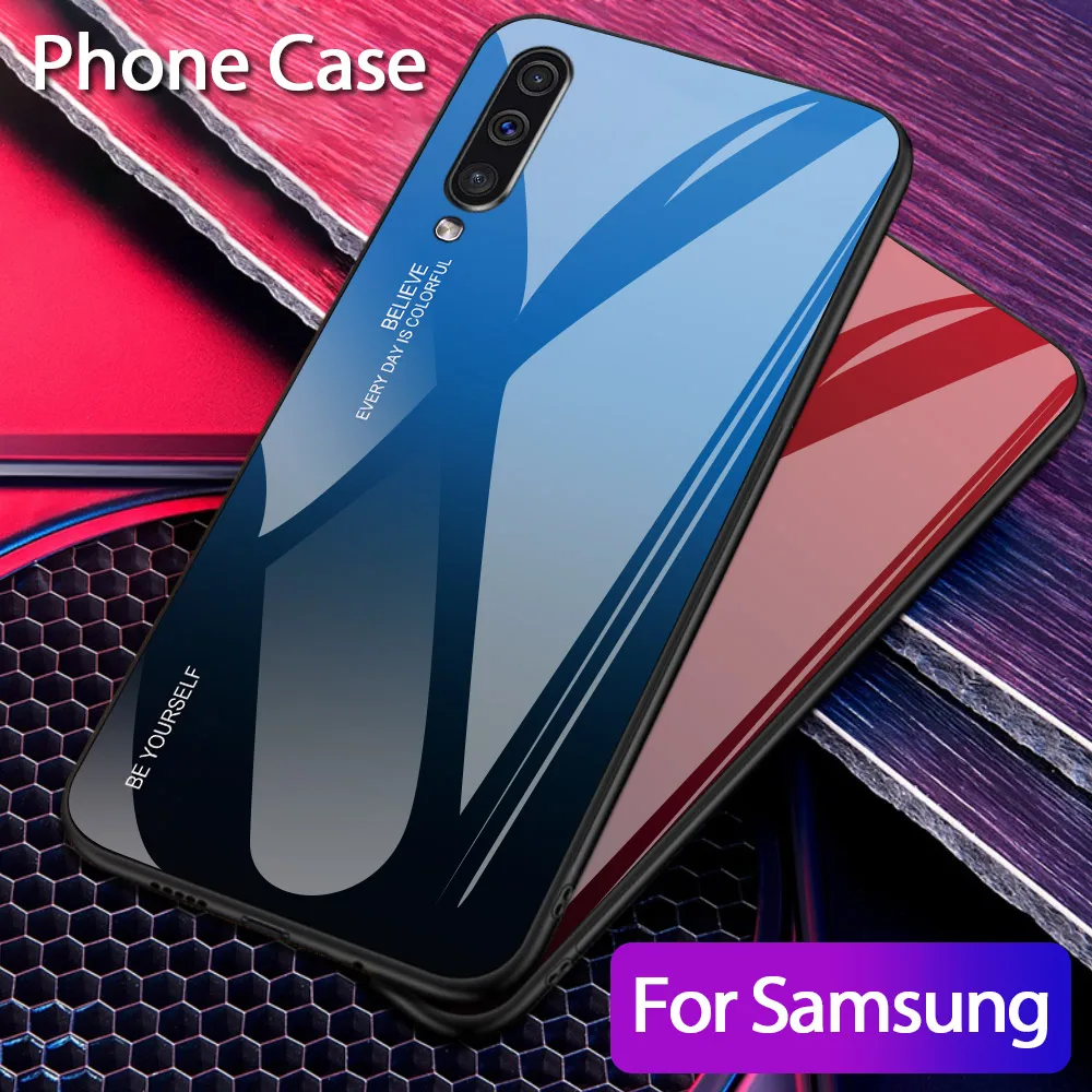 

Color Gradient Tempered Glass Case For Samsung Galaxy A10 A20 A30 A20E A40 Cover Case For Samsung A50 A60 A70 A80 A90 Coque