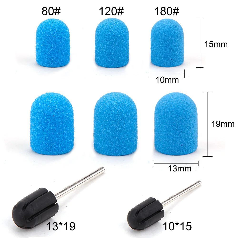 5Pcs 10*15/13*19 Nail Sanding Caps With Rubber Gel Remover Ceramic Nail Drill Bit Pedicure Manicure Milling Cutters Nails Tools
