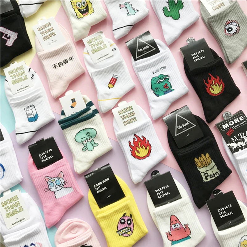 

Korean Style Women Socks Fashion Vintage Kawaii Cartoon Frog Rabbit Tide Socks Casual Harajuku Jacquard Breathable Cute Socks