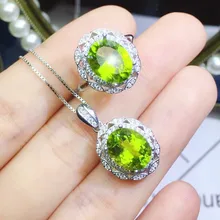 Натуральный настоящий Перидот Овальный Ювелирный Набор 925 пробы серебро 1 шт кольцо 1 шт. Подвеска 2.5ct* 2 шт драгоценный камень Q912114