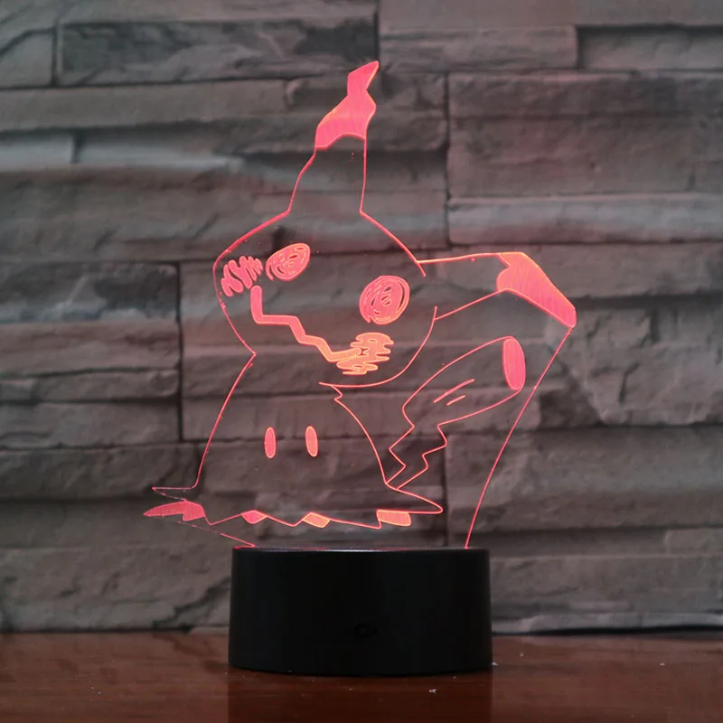 Mimikyu Jigglypuff Snorlax Arcanine Espeon Magikarp Purrloin Prinplup Lugia Cartoon 3D светодиодный светильник, 7 цветов, ночной Светильник