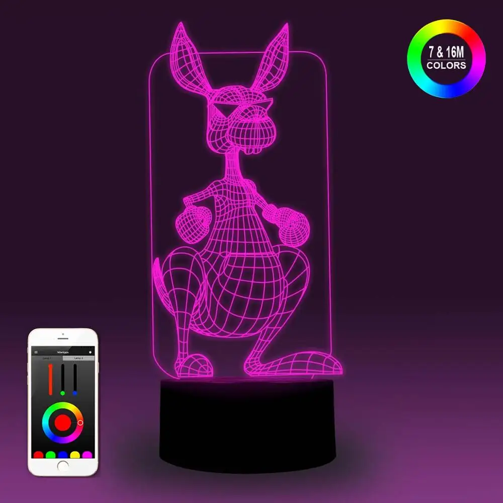 NiteApps 3D Kangroo ночник настольная лампа Иллюзия украшение лампа подарок на день рождения приложение/сенсорное управление