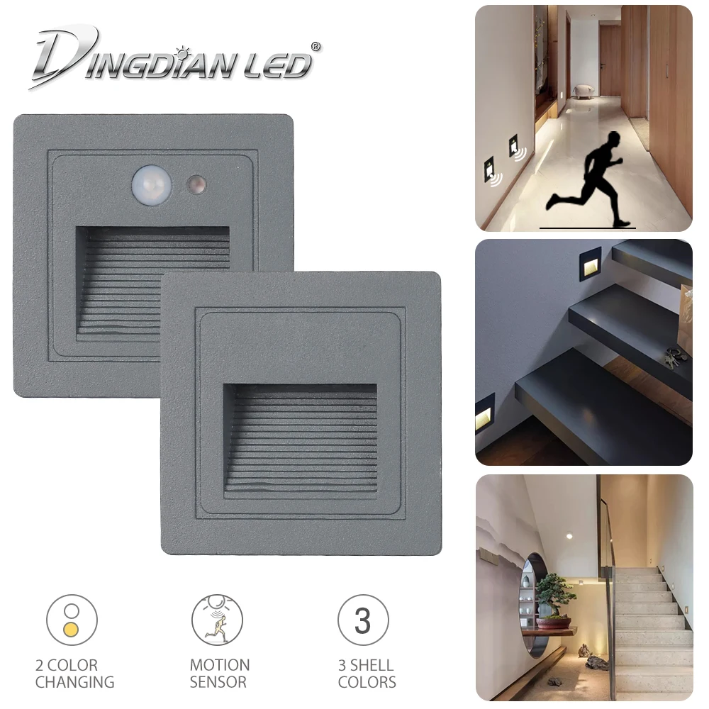 

Wall Light Led Step Stair Lights Motion Sensor Indoor Outdoor Footlight Recessed Corner wall Lamp exterior garden light Stair