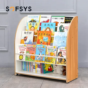 

Wooden Children Bookshelf Picture Book Shelf Bookcase Reading Shelf Large Capacity Kindergarten Land Library Display Bookshelf