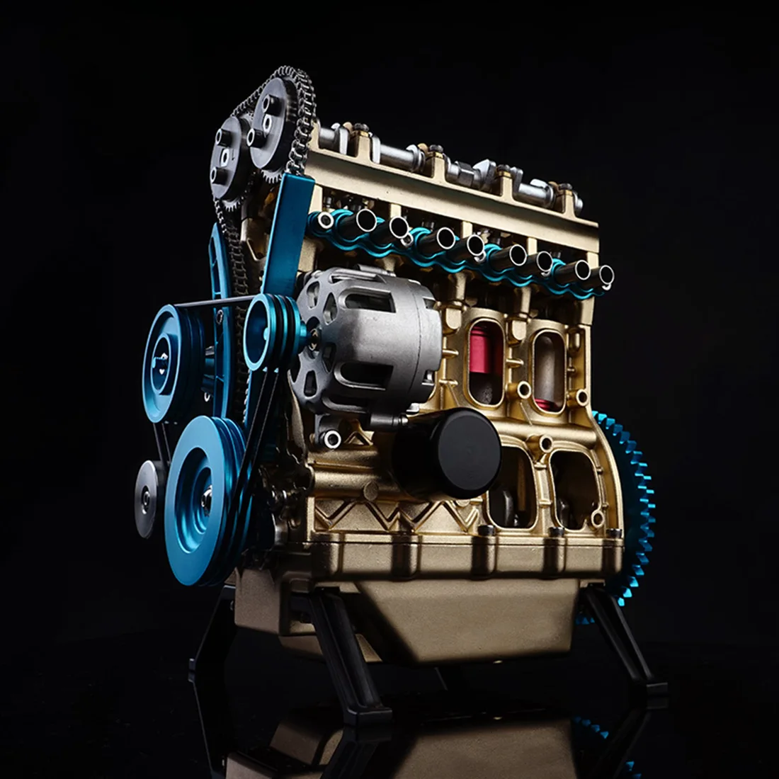 Teching полностью алюминиевая Модель двигателя автомобиля в сборе 4 цилиндра Модель двигателя автомобиля наборы Рождество изысканный подарок для взрослых
