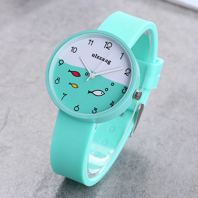 JOYROX-Children-Watch-For-Girls-Color-Silicone-Strap-Fashion-Quartz-Wristwatch-Fish-Dial-Cartoon-Kids-Clock