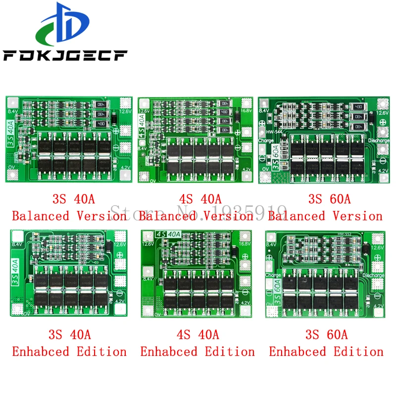 Защитная плата 3S/4S 40A/60A 18650 BMS, для зарядки литий ионных батарей, для двигателя перфоратора, 11,1 В/12,6 В/14,8 В/16,8 В с увеличителем/балансиром|Интегральные схемы|   | АлиЭкспресс