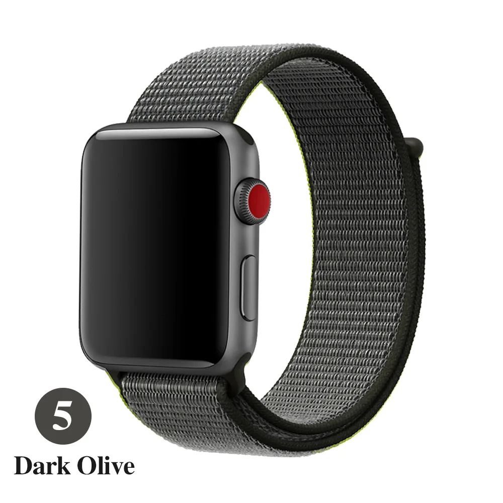 Olive green Band For Apple Watch Series 5 4 3 2 1 38MM 42MM watchband Breathable Nylon Strap Sport Loop for iwatch Bracelet 40MM 44MM - Band Color: Olive green