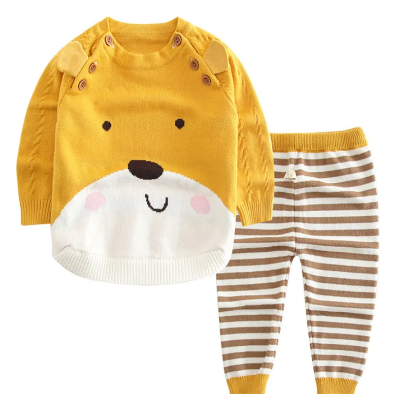 

Newborn Sets Cartoon Bear Printed Pullover Sweater + Stripe Long Pant 2 Pcs Autumn Fall Outfits Toddler Girl Clothes