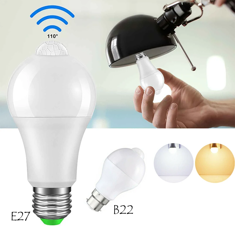 

10W PIR Motion Sensor Bulb E27 B22 Dusk to Dawn Smart LED Lamp Bulb Auto ON/OFF Energy Saving Light For Stair Hallway Pathway
