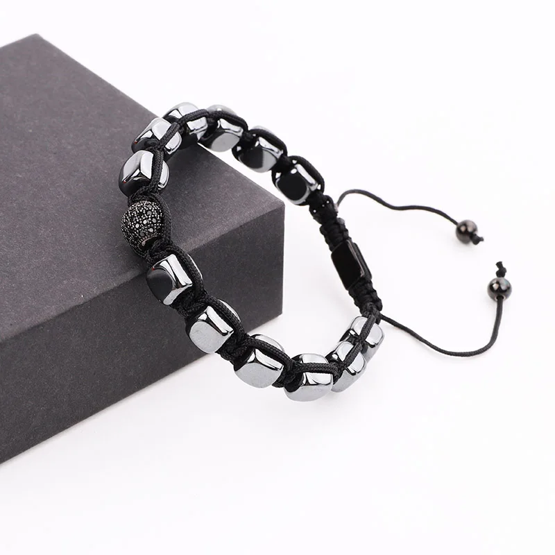 Men Bracelet Hematite Cube Shape CZ Pave Ball Handmade Pave Macrame Bracelet Men Jewelry Bracelet Gift - Image 5