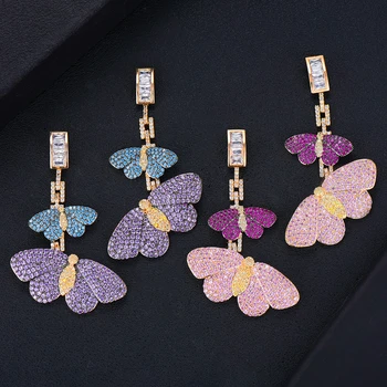 

missvikki Exclusive Full Shinning CZ Big Butterfly Wing Pendant Earrings for Women Super Party Jewelry GIFT Wedding Earrings
