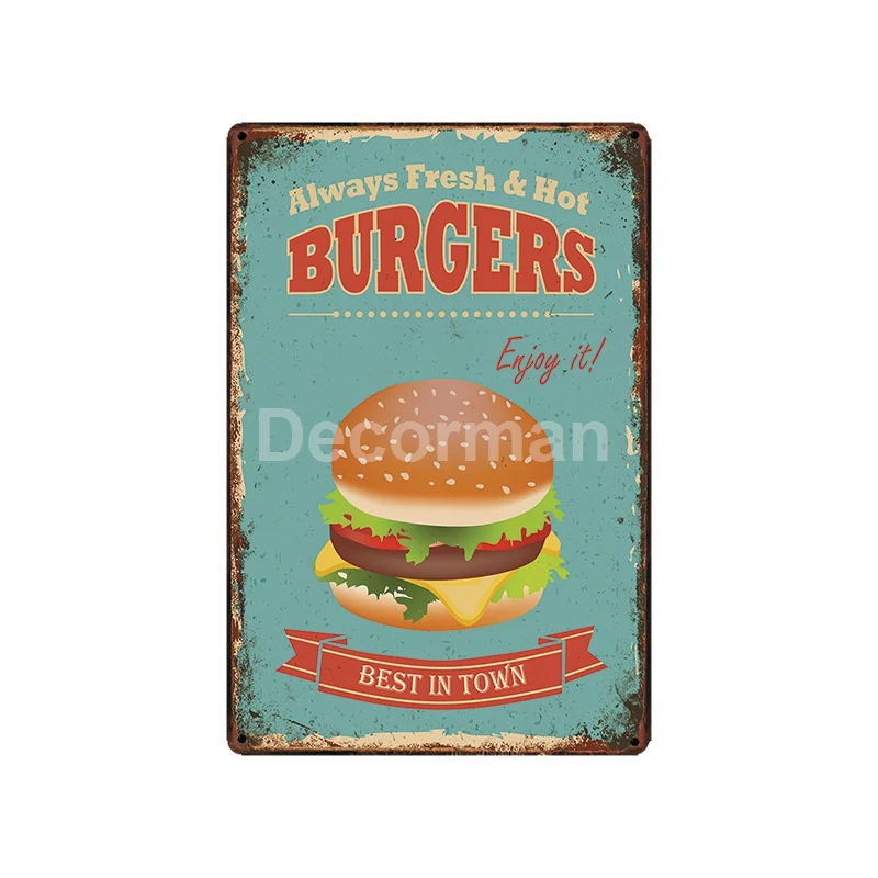 [DecorMan] гамбургеры кебаб мороженое Фаш еда торт винтажный металлический постер настенная доска картины Бар Декор LT-1796 - Цвет: GLA-4786