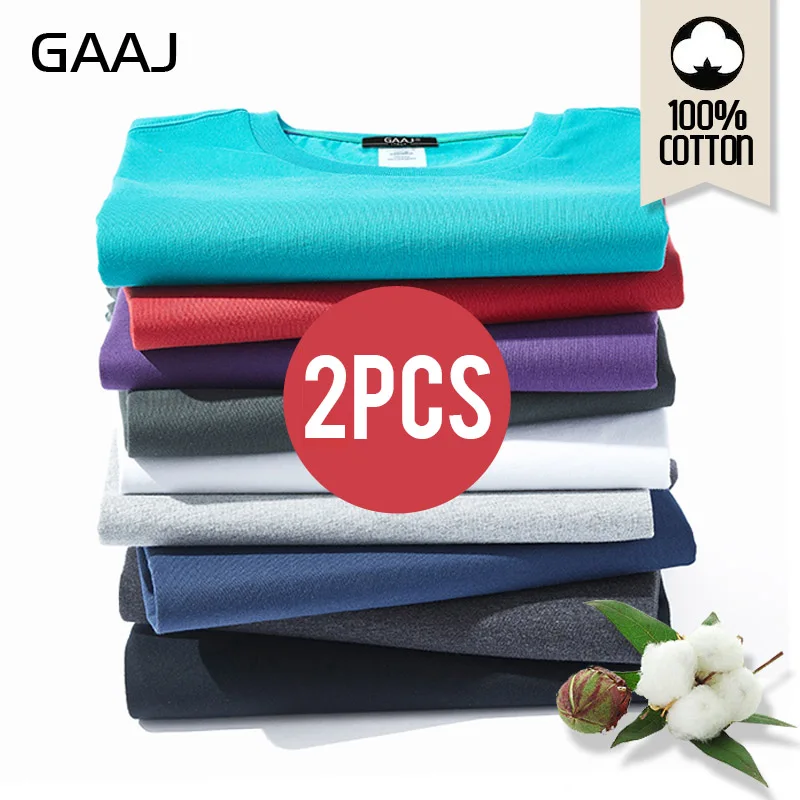 

2019 GAAJ T Shirt Men 100 Cotton 2 Pieces Pcs Lot Tshirt Basic Blank T-shirt Mens Tshirt 2 Pack Solid Top Streetwear Tee Shirt