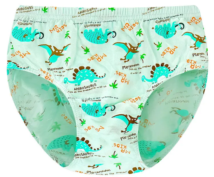 green dinosaur Детские трусики; детское нижнее белье с рисунком; хлопковые трусы для детей; дышащее удобное нижнее белье с принтом для мальчиков - Цвет: green dinosaur