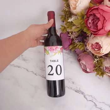 

9x12.7 cm Romantic Flowers Table Number Bottle Sticker Wine Bottle Labels Sticker for Wedding Birthday Event Party Decoration