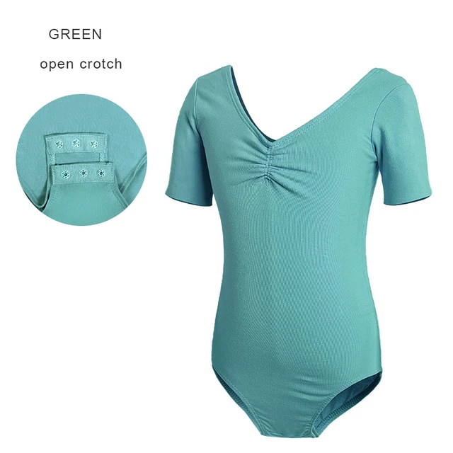 Ballet Leotards Kids Gymnastics Leotard Girls Dance Bodysuit Dancewear Dance Costumes Toddler Cotton Dance Leotard Short Sleeves Green Short
