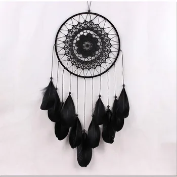 

Beautiful dream catcher hand-woven dreamcatcher with black feathers lace net for home wall decorations car is hanged adorn