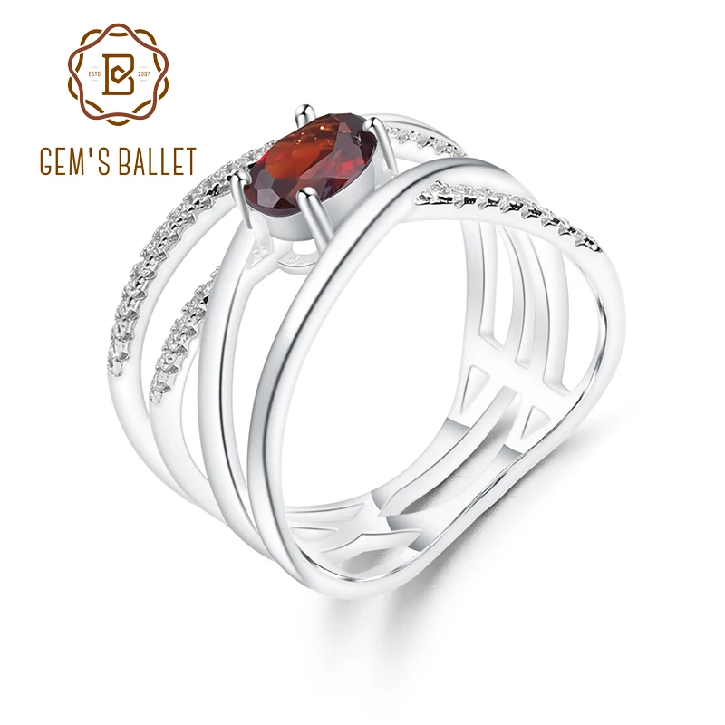 GEM'S BALLET 0.95Ct Овальный натуральный красный гранат кольцо 925 пробы серебро классический крест драгоценный камень кольцо для женщин Свадебные ювелирные изделия