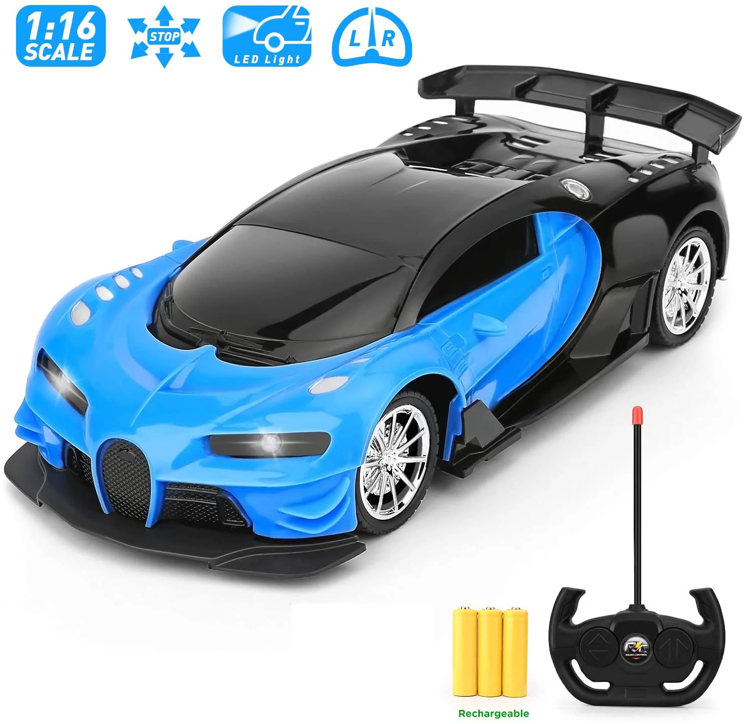1:16 RC Emulation Car Remote Control Lights Boys Rechargeable Kids Toy Red Blue 