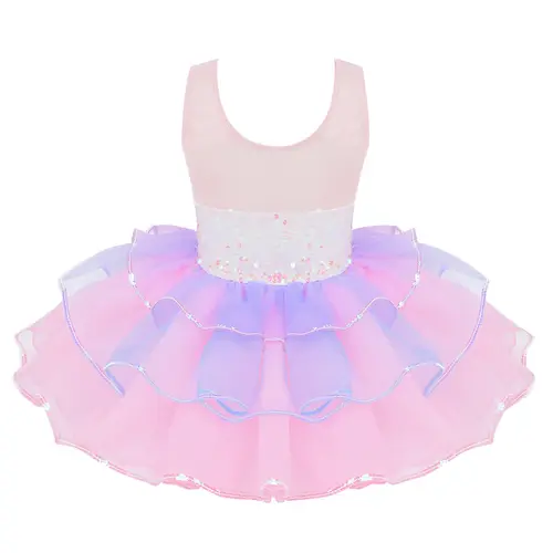 Child Tutu Ballet Dress Girls Ballerina Tulle Costume Sequins Mesh Splice Bowknot on Waist Gymnastics Leotard Kids Dancewear - Image 2