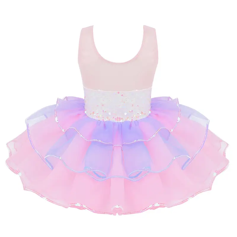 Child Tutu Ballet Dress Girls Ballerina Tulle Costume Sequins Mesh Splice Bowknot on Waist Gymnastics Leotard Kids Dancewear - Image 2