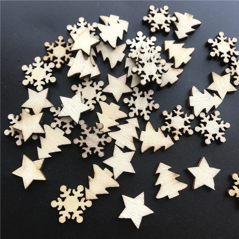

50Pcs/Bag Wooden Christmas Tree Snowflakes Star DIY Christmas Hanging Ornaments Pendant Table Confetti Christmas Home Decoration
