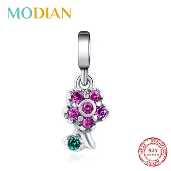 

Modian Real 925 Sterling Silver Dangle Flower Crystal Charm Pendant Fit For Women Charm Bracelets & Bangles Beads DIY Jewelry
