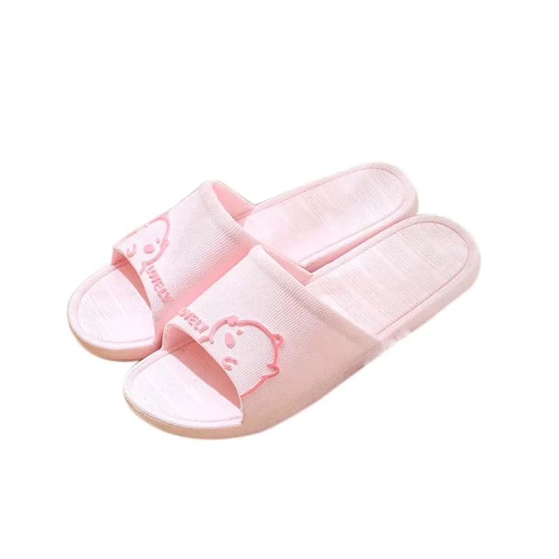 pink Женские летние домашние шлепанцы с милым рисунком; нескользящие красивые тапочки; женские шлепанцы для ванной; удобные вьетнамки - Цвет: pink