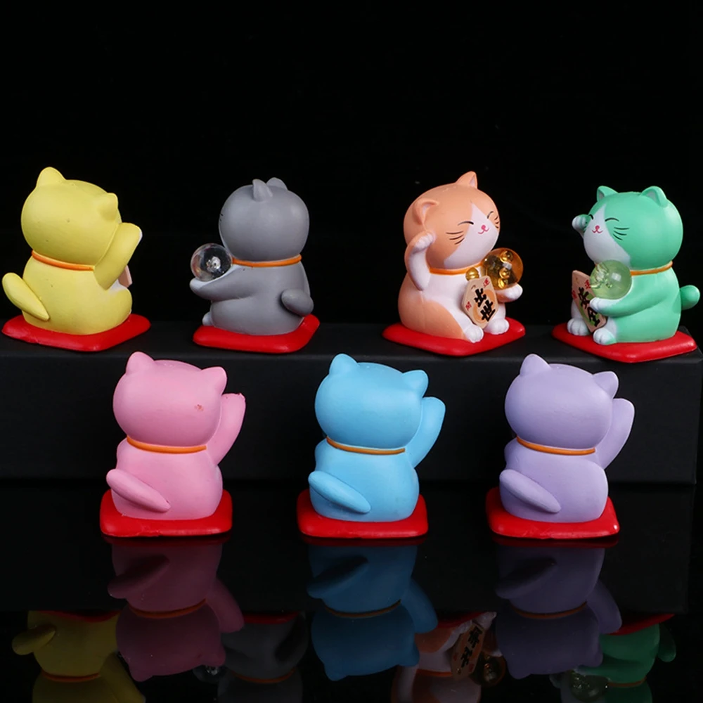 3D Lucky Cat Figurine Japan Cartoon Manek Neko Animal Model Miniatures Home Car Hotel Restaurant Decor Desktop Ornament 1/3/5Pcs miniature figurines,cat toy ornaments,cat figurine decoration,cat figurines
