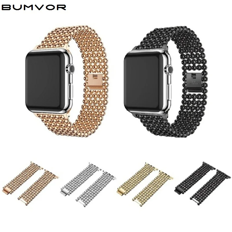 

Apple Watch with 38mm 40mm 42mm 44mm Fashion Beads Butterfly Buckle Stainless Steel Strap Iwatch 1 2 3 4 Strap Bracelet Strap