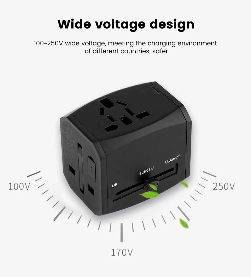 YIMAKER, универсальный адаптер для быстрой зарядки с двойным USB TYPE-C 4A, для путешествий за рубежом, бытовая вилка, сша/австралия/ес/великобритания
