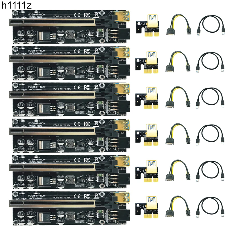 

6 шт. PCIE Riser 009S PLUS Райзер PCI Express X16 расширитель PCI E USB Райзер 009S GPU 6-контактная карта SATA 15pin для майнинга биткоинов