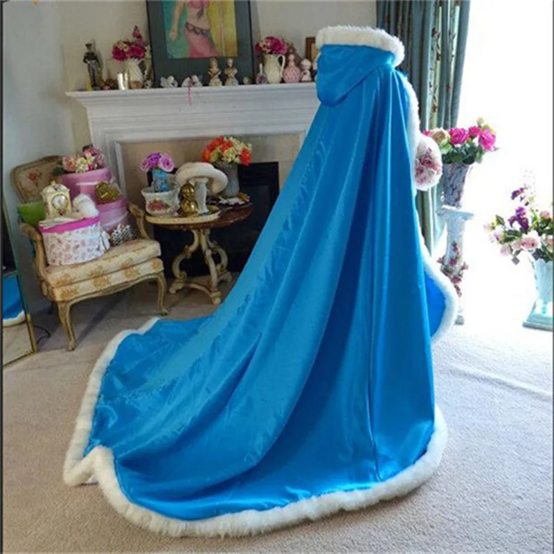 blue Атласный плащ с меховой отделкой, свадебное пальто, шаль, накидка для Ренессанса, для свадьбы, полная длина, средневековый плащ, новейшая длинная шаль, накидка - Цвет: blue