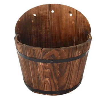 

1pc Fence Flower Pot Creative Hanging Wooden Bucket Plant Holder Planter Flower Container