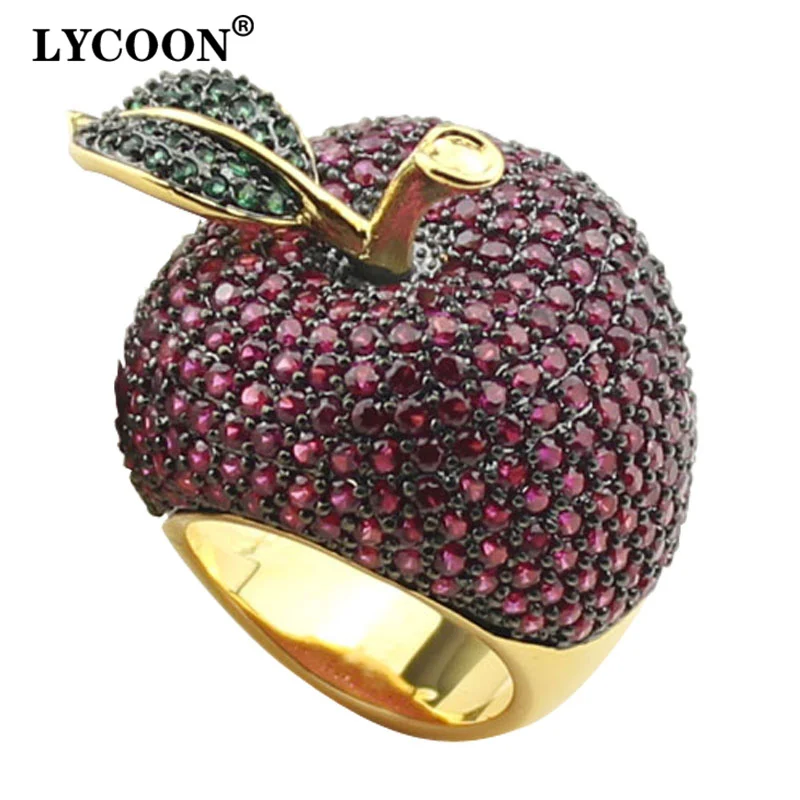 Кольца LYCOON с кристаллами Яблоко для женщин элегантная пищевая цепочка желтого и
