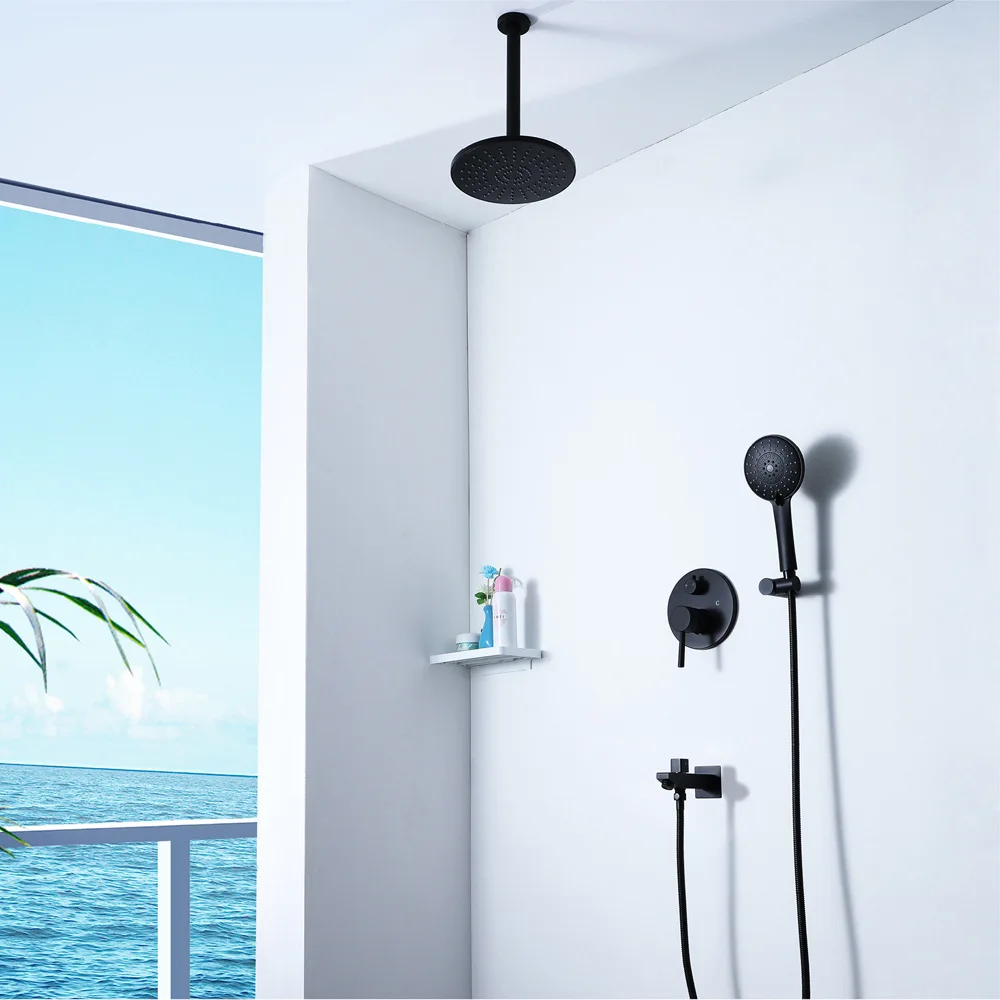 

Black round-Shower Suit 9-Inch ABS Top Shower Wall-in Concealed Shower Hot And Cold Control Switch HI05053B