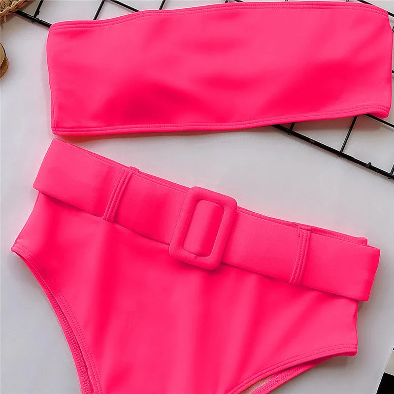 Telotuny High waist Brazilian Swimwear Belt Swimwear Women Bandeau Swimsuit Female Push up Bathing Suit Summer Bathers Biquini
