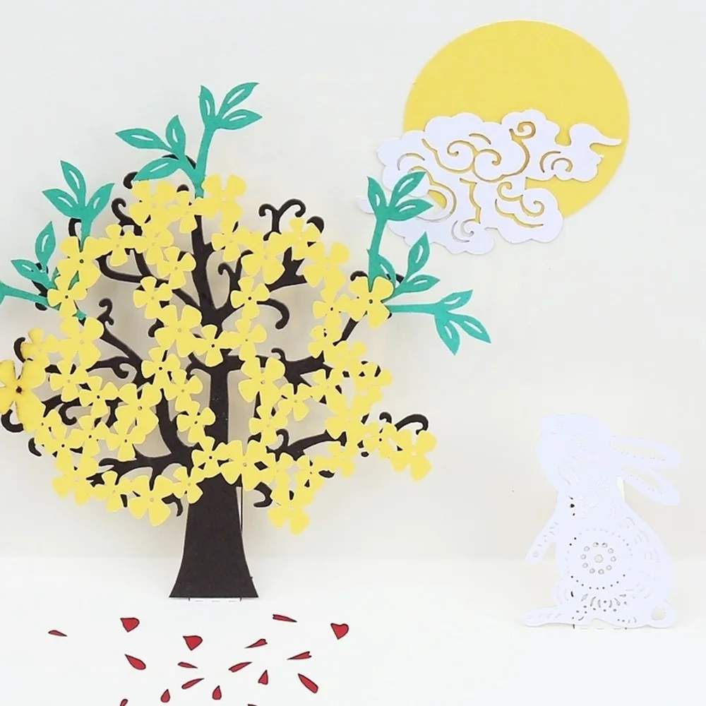 Greeting Cards The Mid-autumn Festival Stereoscopic Greeting Cards Osmanthus Tree Jade Rabbit Creative Handmade Hot Sale