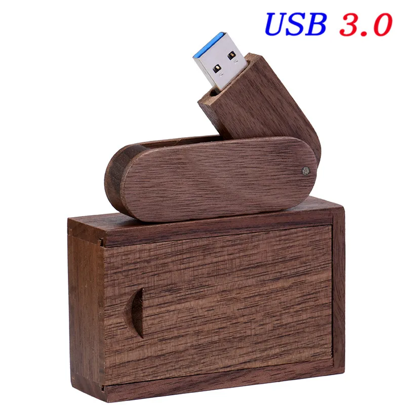 JASTER USB 3,0, логотип на заказ, вращающийся деревянный USB флеш-накопитель, флешка, карта памяти, Флеш накопитель, 4 ГБ, 16 ГБ, 32 ГБ, 64 ГБ - Цвет: Walnut with box